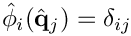 $ \hat{\phi}_i( \hat{{\bf q}}_j)=\delta_{ij} $