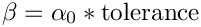 \[ \beta = \alpha_0 * \mbox{tolerance} \]