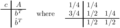 \[
 \begin{array}{c|c}
   c & A \\ \hline
     & b^T \\
     & \hat{b}^T
 \end{array}
 \;\;\;\;\mbox{ where }\;\;\;\;
 \begin{array}{c|cccc}  1/4  & 1/4  & \\
                        3/4  & 1/2  & 1/4 \\   \hline
                             & 1/2  & 1/2  \end{array}
 \]