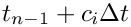 $t_{n-1}+c_{i}\Delta t$